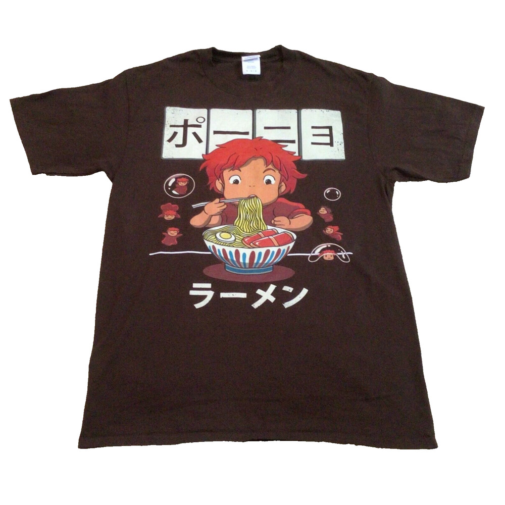 Ponyo Eating Ramen Anime Graphic Tee Totoro Medium T-Shirt Port & Company 903A